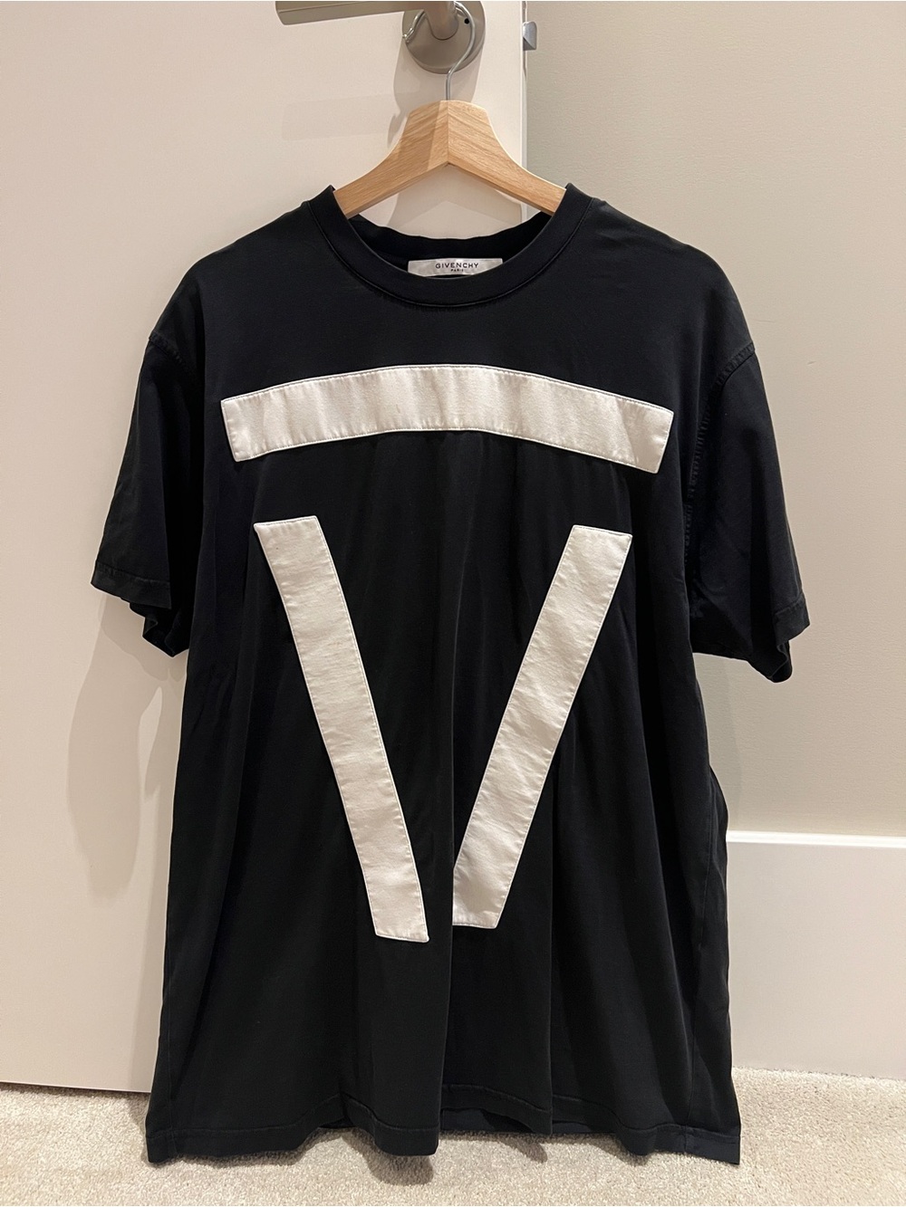Givenchy Black T-Shirt with White V Graphic